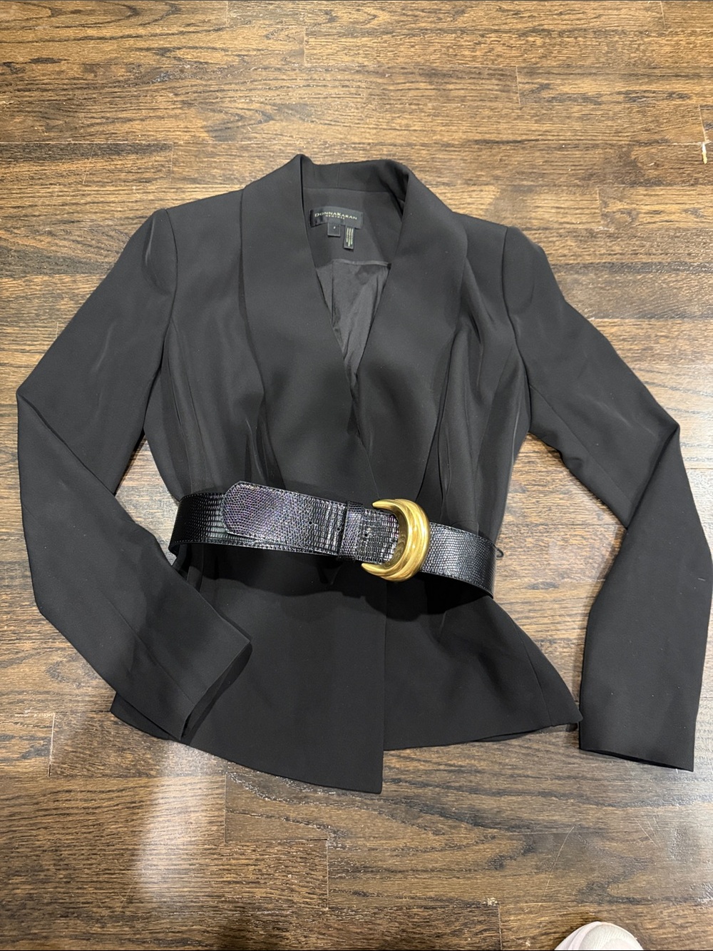 Donna Karen New York Black Tailored Women's Blazer with Gold Buckle Belt- size 2